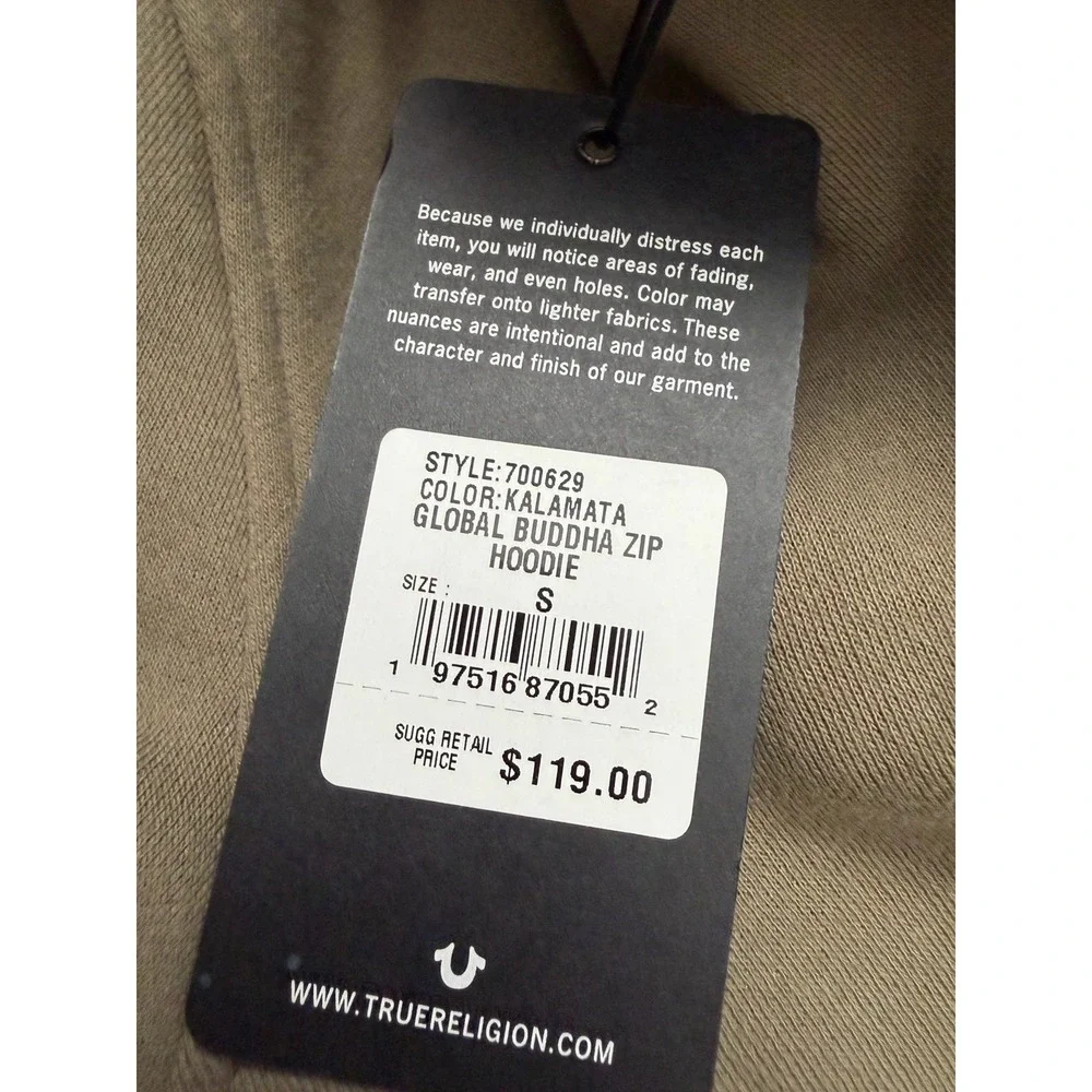 True Religion Global Buddha Zip Hoodie Men's Small Kalamata Green NWT $119